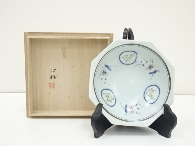 JAPANESE PORCELAIN / OCTAGONAL BOWL / RABBIT